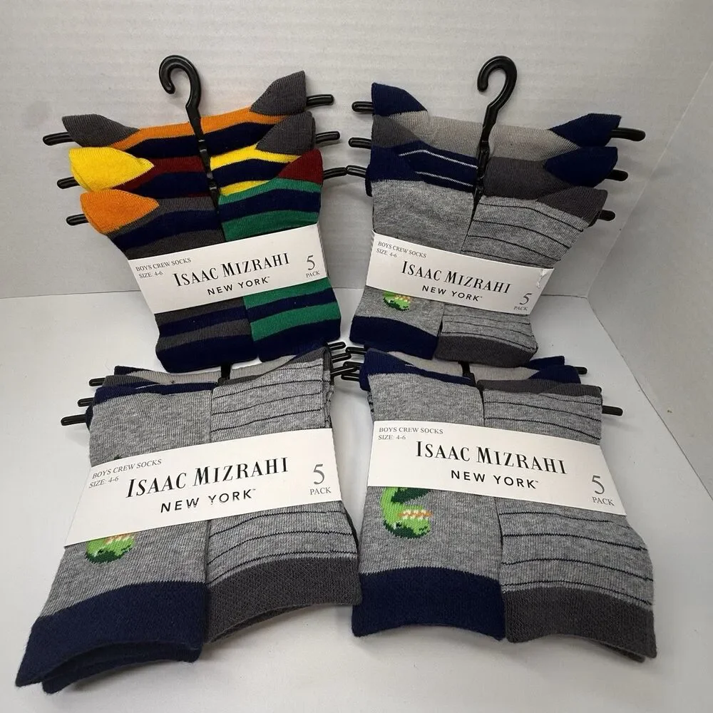 Isaac Mizrahi New York 5 Pack Boys Crew Socks Sz 4-6 Bundle Lot Of 4 Packs New